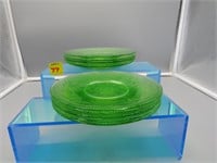 9 Uranium Glass Bread and Butter Plates