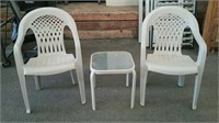 3 PC. Resin Patio Set, 2 Chairs & Small Table,