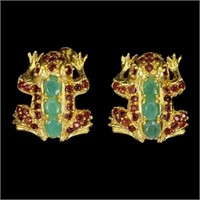 Natural Colombian Emerald Rhodolite  Earrings