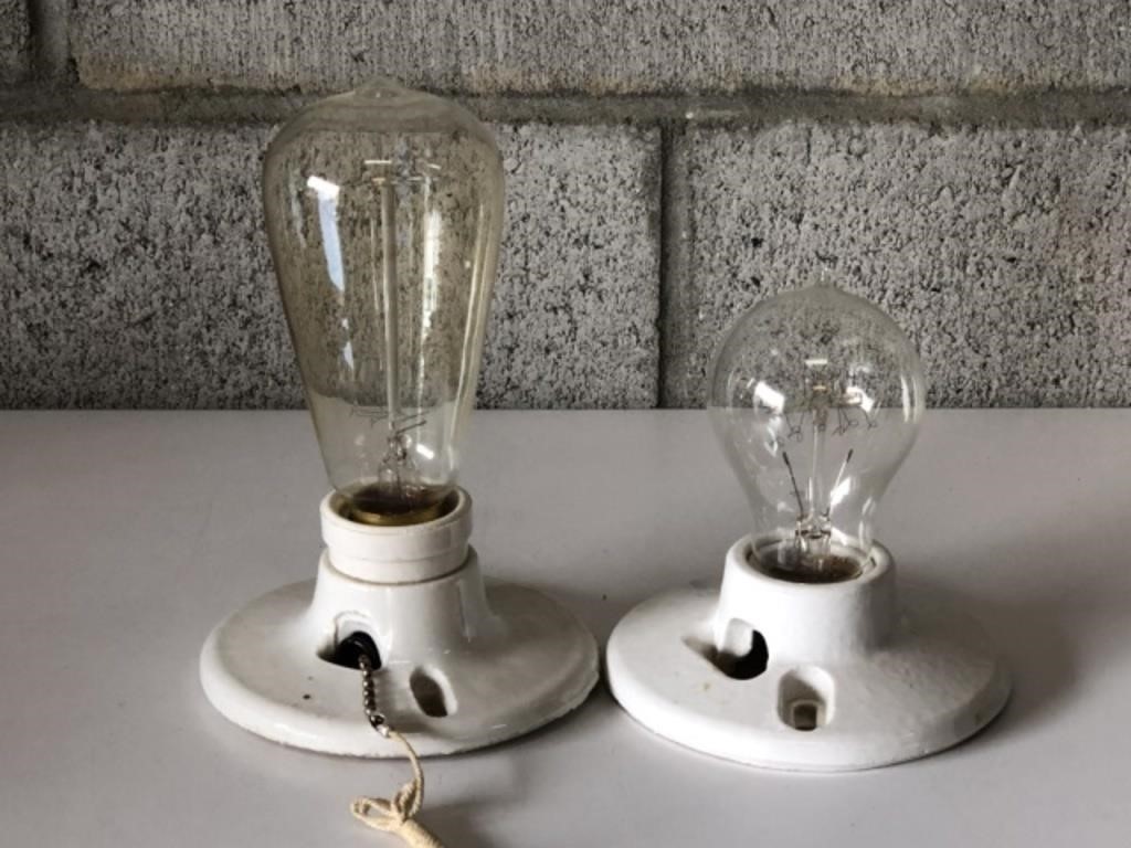 Vintage Porcelain Light Fixtures w/misc. bulbs