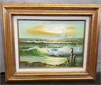 Oil on Canvas Sea Scape Autographed