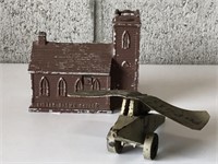 Vintage Airplane and Metal Church Coin Bank