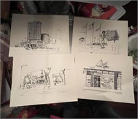 FOUR OLD MOBILE ETCHINGS