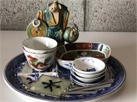 Misc. Oriental items-Plates, Cups, Tray, Chime