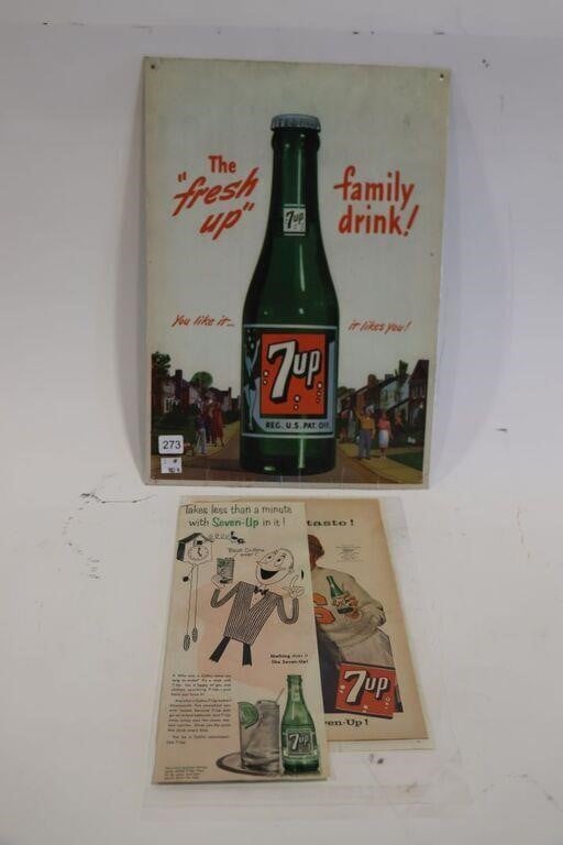 REPRODUCTION 7UP SST SIGN & PAPER ADS