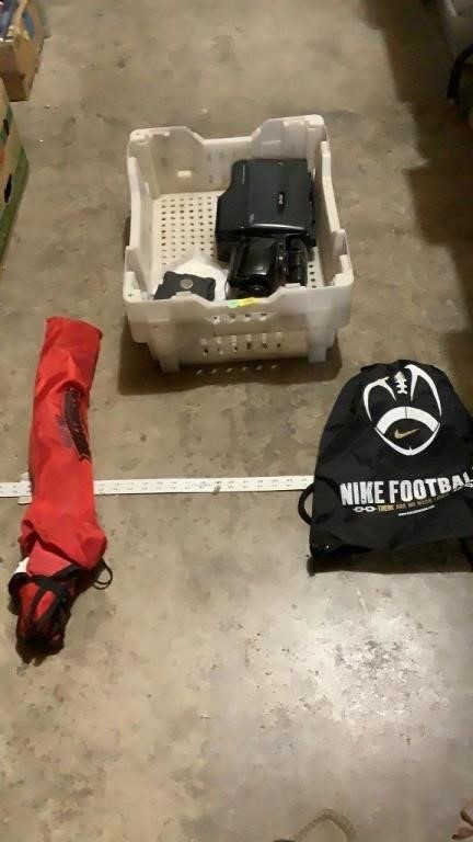 Nike football bag, camcorder untested,