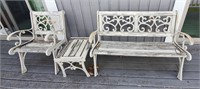 3pc CAST IRON FRAME BENCH, CHAIR & TABLE