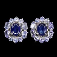 Natural Blue Sapphire & Tanzanite Earrings