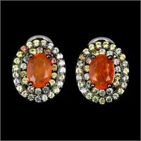 Natural Ethopian Orange Opal & Sapphire Earrings