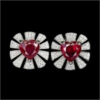 Natural Pigeon Blood Red Ruby Heart Earrings