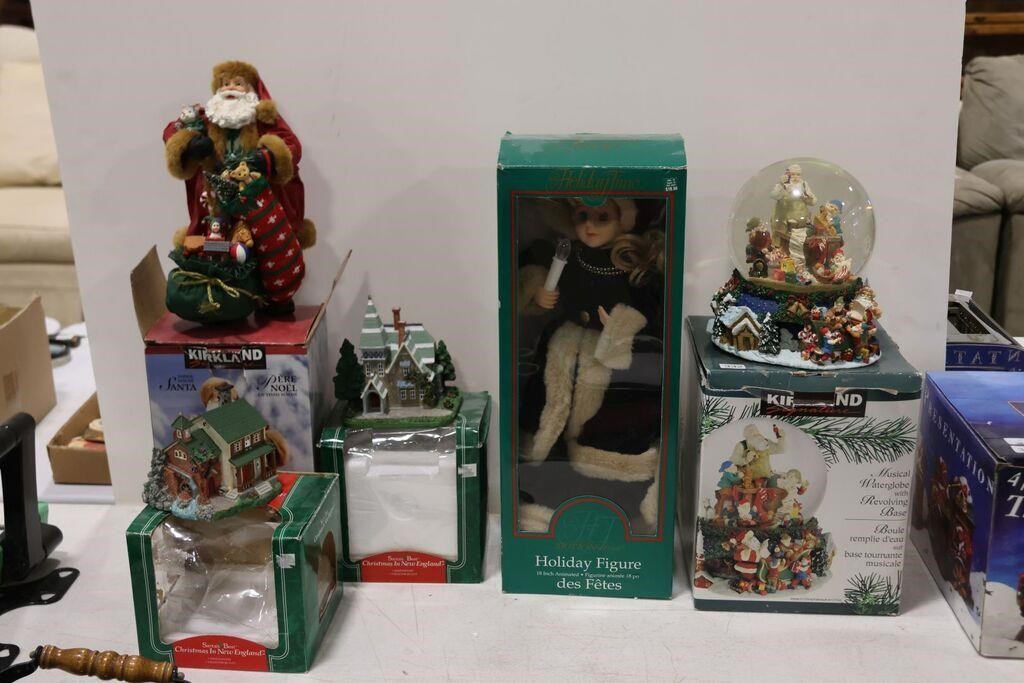 HOLIDAY FIGURINES, MUSICAL SNOW GLOBE & HOUSES