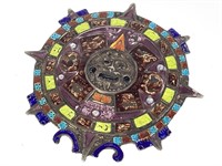 Enameled Sterling Aztec Calendar Pin 15.1g TW