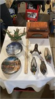 Decorative plates, duck decorations, wood jewelry