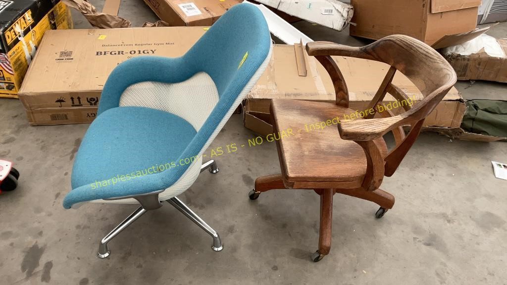 Padded Blue Chair, Wooden Office Chair