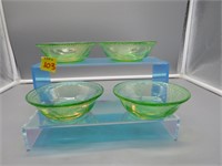 4 Uranium Glass Dessert Bowls