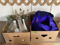 Cloth Grocery Bags & Box of Vases/ Bottles