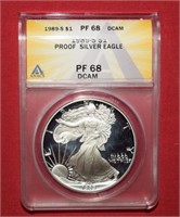 1989-S Silver Eagle Dollar  PF68  DCAM  ANACS