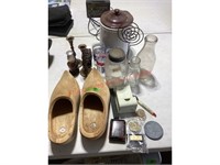 Assorted Collectibles, Glass, Clogs, Milk Bottle
