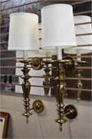 Pair of Vintage 34" Brass Electric Wall Lamps