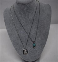 Two Sterling Necklaces-Turquoise & MOP Pendants