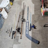 Fishing poles & hockey stick
