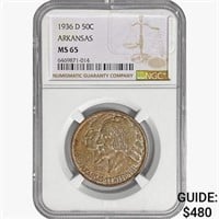 1936-D Arkansas Half Dollar NGC MS65