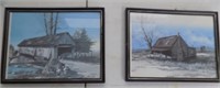 2 Framed Prints - Covered Bridge and Cabin