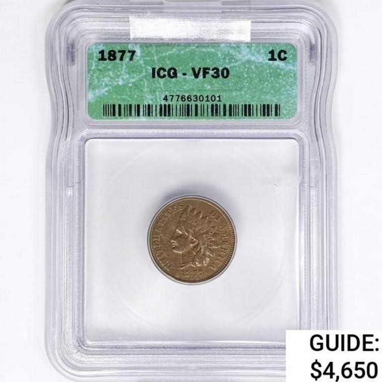 1877 Indian Head Cent ICG VF30
