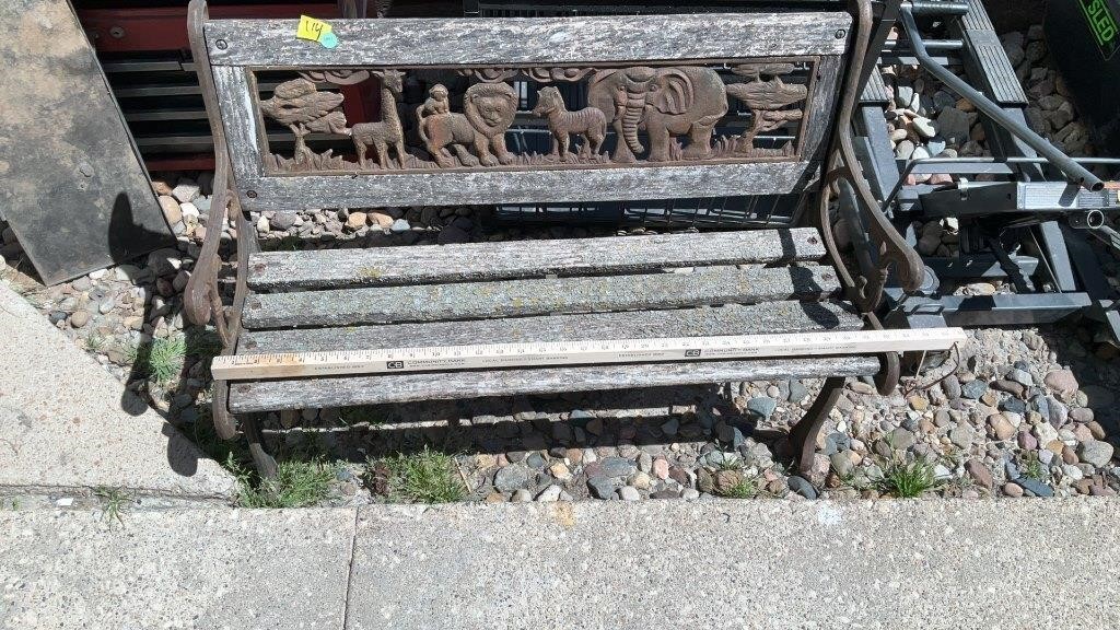 Metal Wood child bench with zoo animals