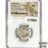 787-789 AD Tabaristan Silver Hemidrachm NGC MS