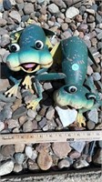 Metal yard art frogs, two items in lot