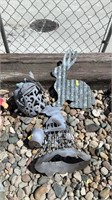 Yard art, metal girl frog, galvanized bunny
