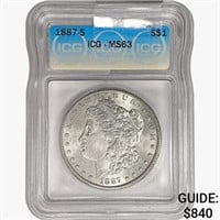 1887-S Morgan Silver Dollar ICG MS63