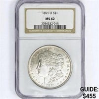 1891-O Morgan Silver Dollar NGC MS62