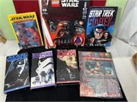 BOX OF STARWARS & STARTREK BOOKS & VHS TAPES