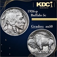 1926-p Buffalo Nickel 5c Grades AU, Almost Unc