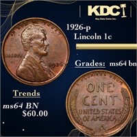 1926-p Lincoln Cent 1c Grades Choice Unc BN