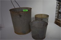 Three Galvanized Tin Buckets