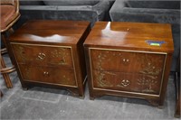 2 Vtg Dixie Oriental Bedside Tables. Match 169