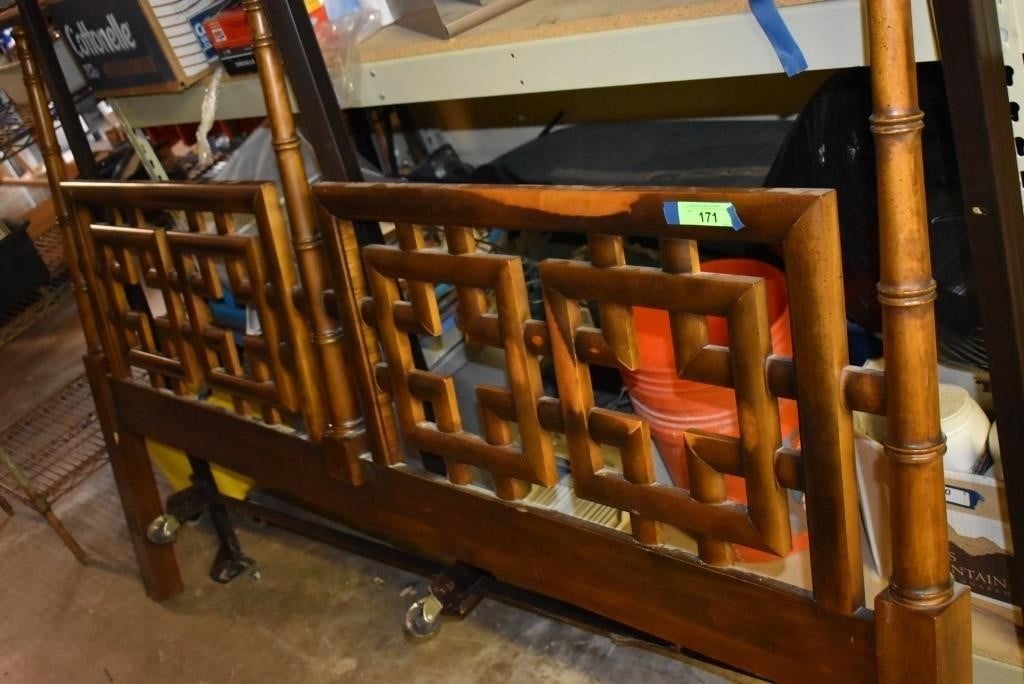 King Size Oriental Wood Bed Frame and Rail