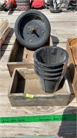 King 4 x 12 tire, 2- wooden box crates, plastic