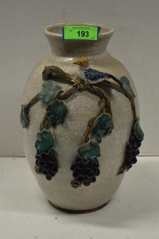 Large Standing Pot Vase Crackle w/Cluster Grape