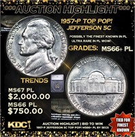 ***Auction Highlight*** 1957-p Jefferson Nickel TO