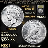***Auction Highlight*** 1927-p Peace Dollar 1 Grad