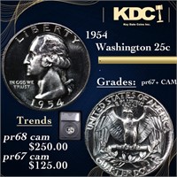 Proof 1954 Washington Quarter 25c Graded pr67+ CAM