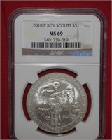 2010P Silver Boy Scouts Dollar  MS69  NGC