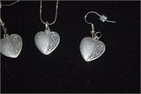 Sterling Silver Heart Necklace & Matching Earrings