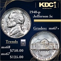 1940-p Jefferson Nickel 5c Graded ms67+ BY SEGS