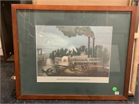 Wooding up Princess steamboat ship Print. Framed