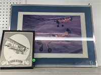 2 framed biplane flight prints. Larger framed to